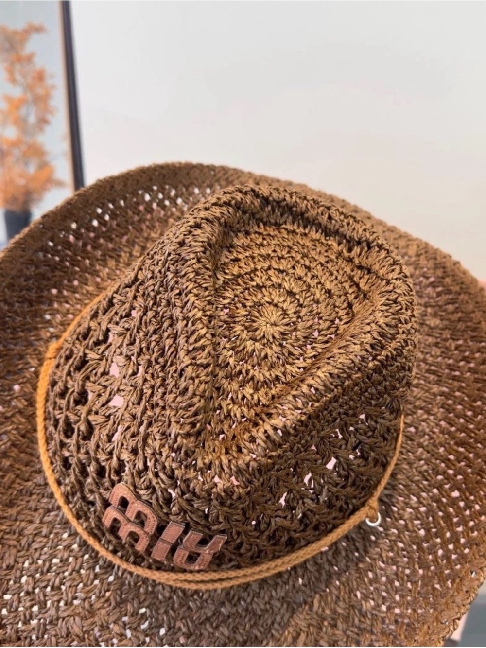 Miu Miu Brown Woven Straw Cowboy Hat with Logo Accent (NWOT) - Picture 4 of 4